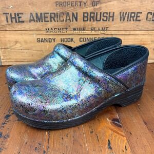 Dansko Professional Clog Iridescent Metallic Multi Color Leather Shoes Womens 42